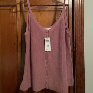 Abercrombie & Fitch Button-Up Ribbed Knit Tank Pink